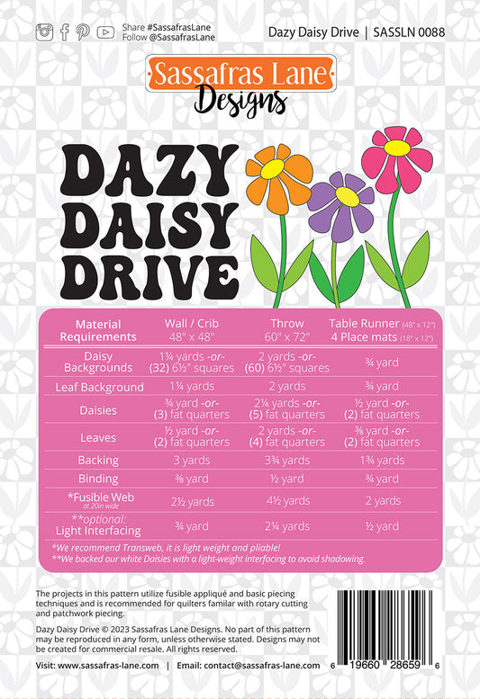 Dazy Daisy Drive Applique Quilt Pattern by Sassafras Lane - Special Order