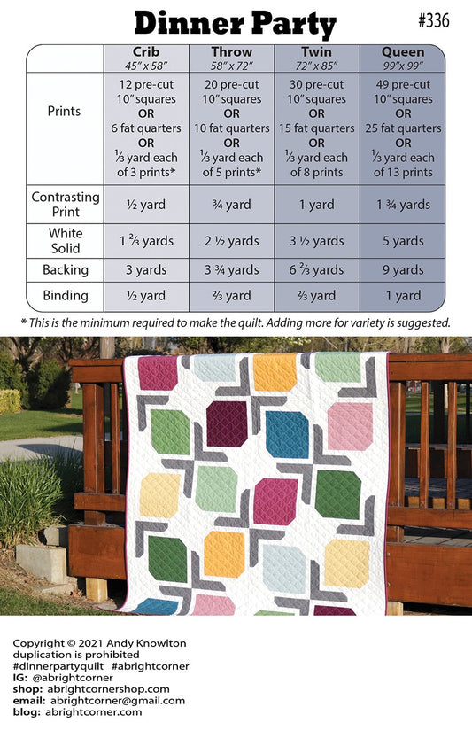 Dinner Party Quilt Pattern by A Bright Corner