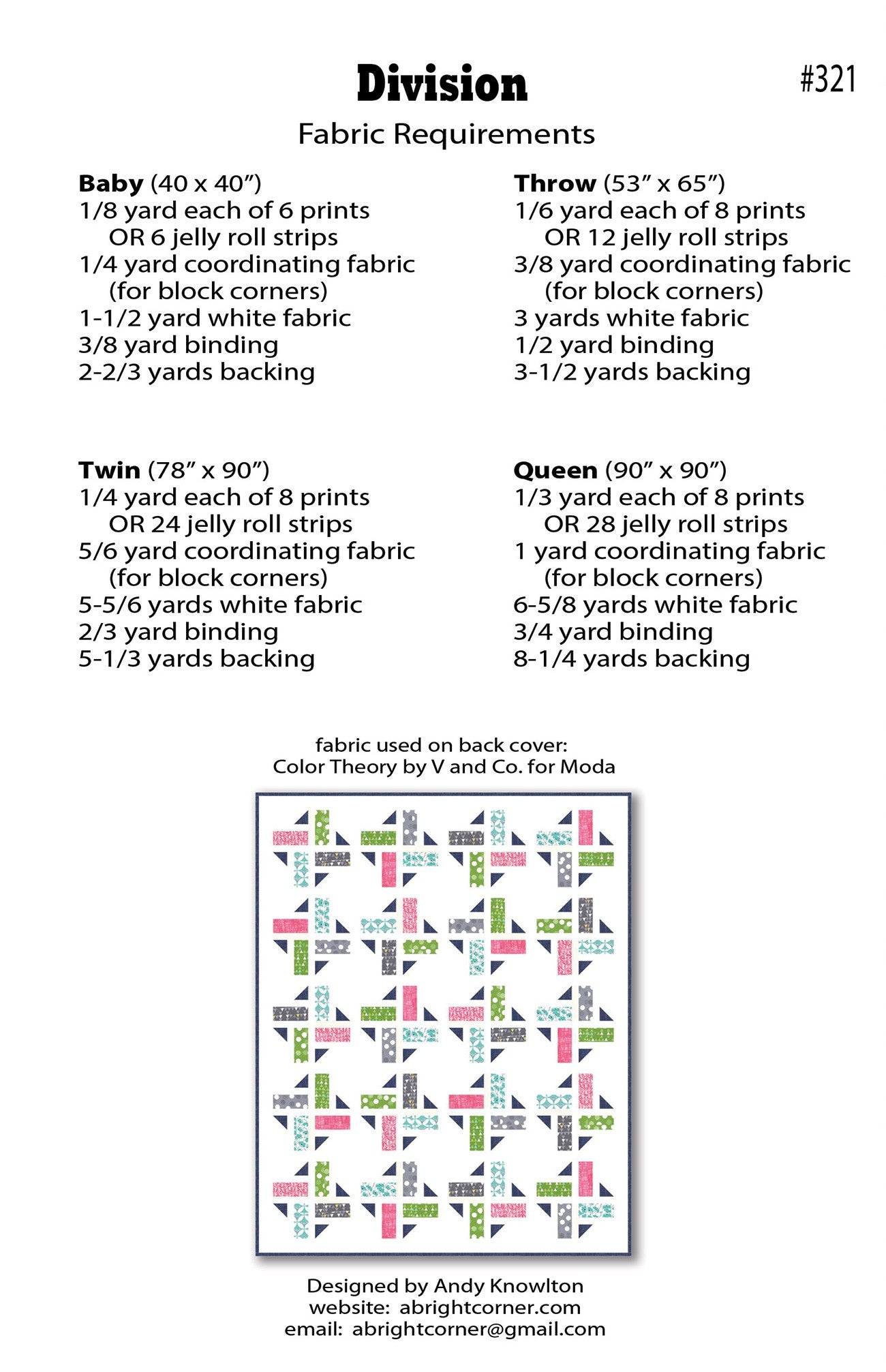 Division Quilt Pattern by A Bright Corner - AKBC321 -