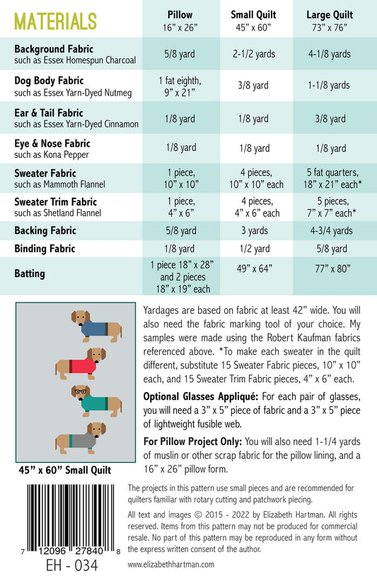 Dogs in Sweaters Quilt Pattern by Elizabeth Hartman