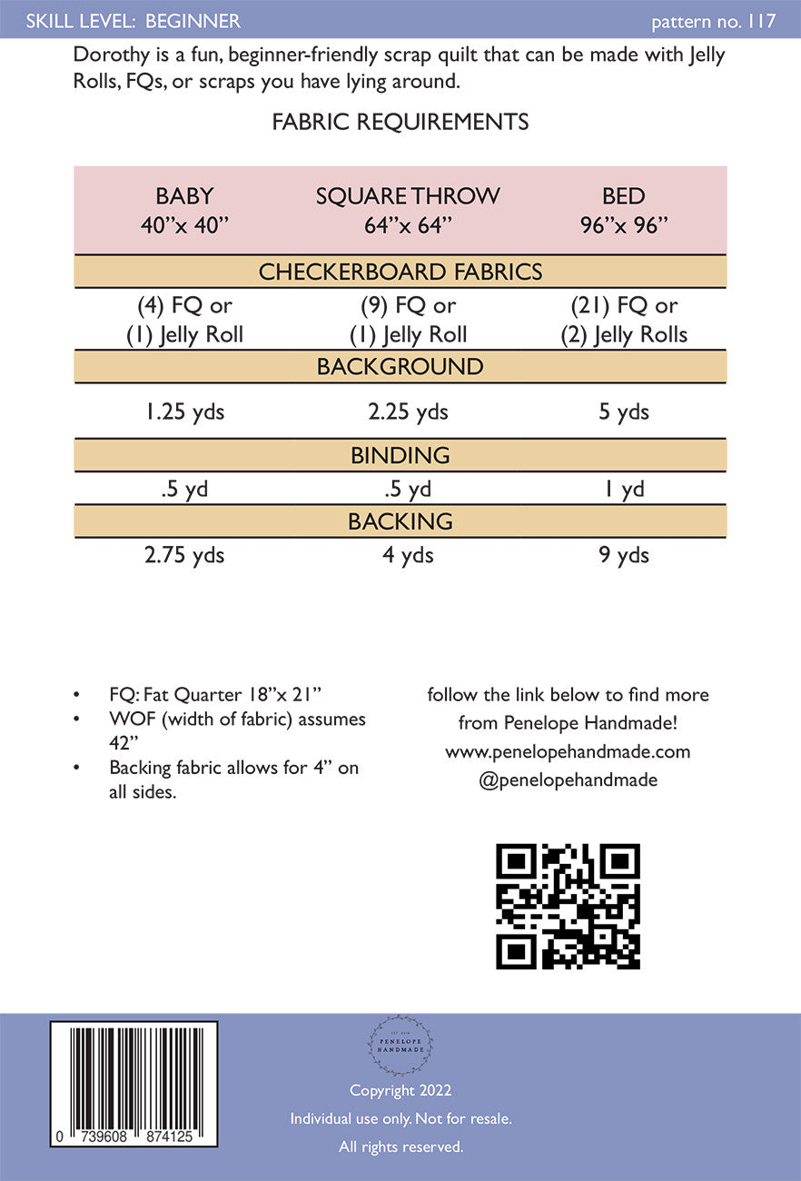 Dorothy Quilt Pattern by Penelope Handmade