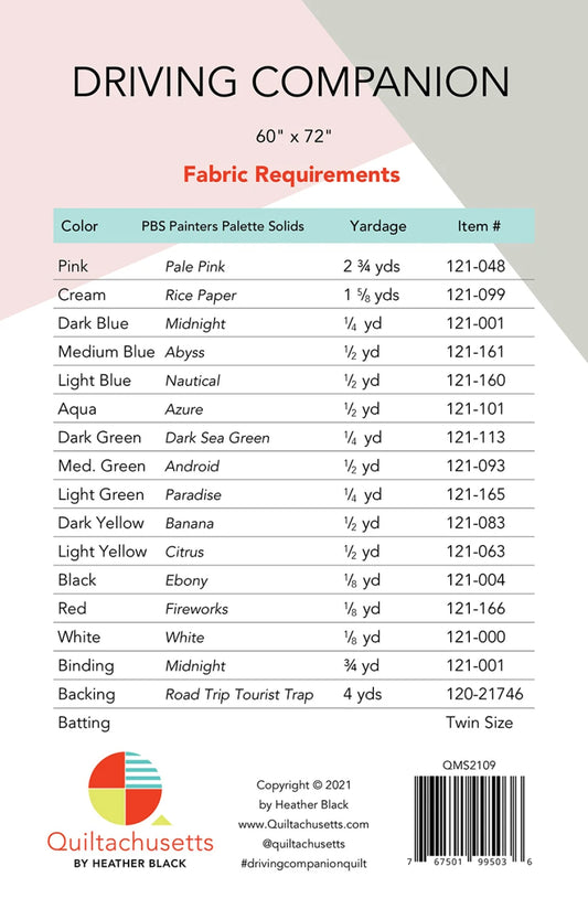 Driving Companion Quilt Pattern by Quiltachusetts