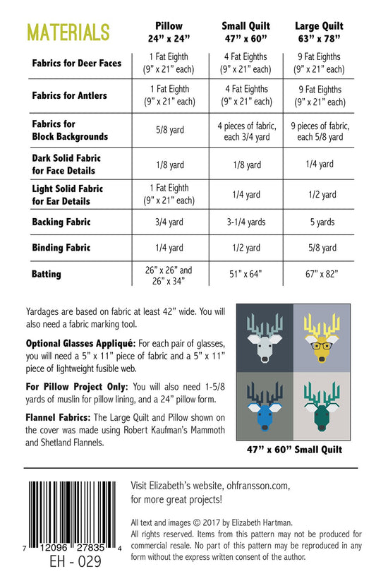 Dwight the Deer Quilt Pattern by Elizabeth Hartman
