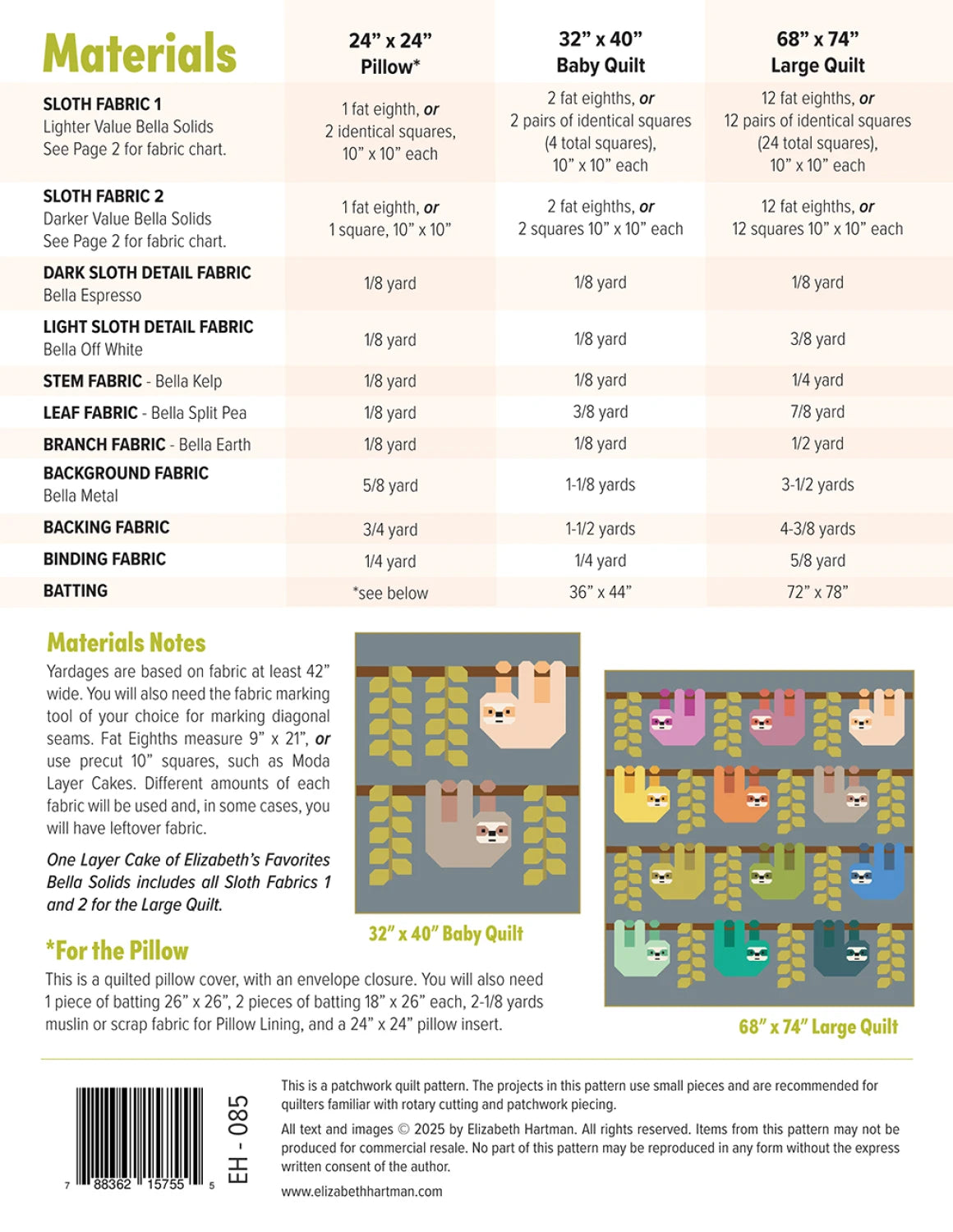 Snuggly Sloths Quilt Pattern by Elizabeth Hartman