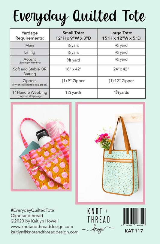 Everyday Quilted Tote Pattern by Knot & Thread Design