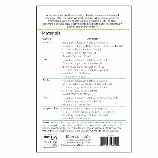 Nocturnal Menagerie Softies Pattern by Fish Museum + Circus