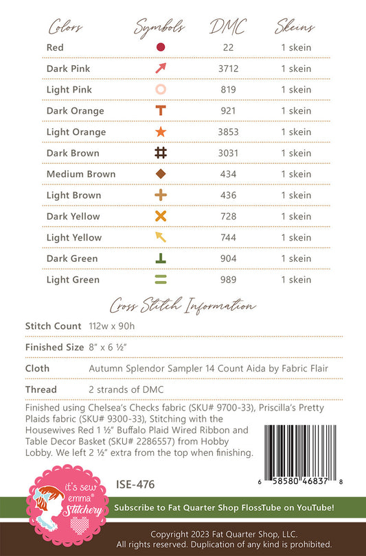 Fall Harvest Signs Cross Stitch Pattern # ISE-476 - Special Order