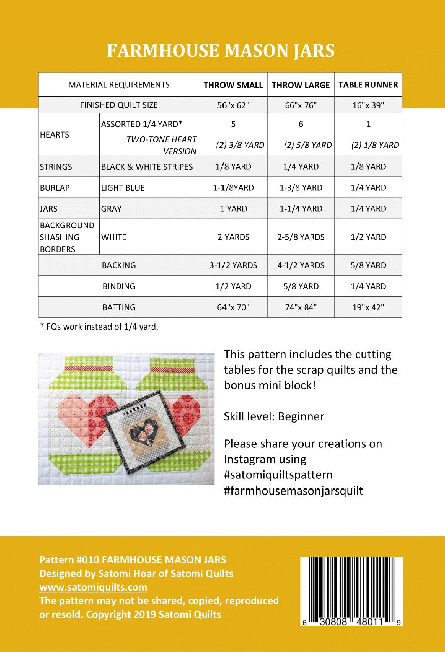 Farmhouse Mason Jars Quilt Pattern by Satomi Quilts