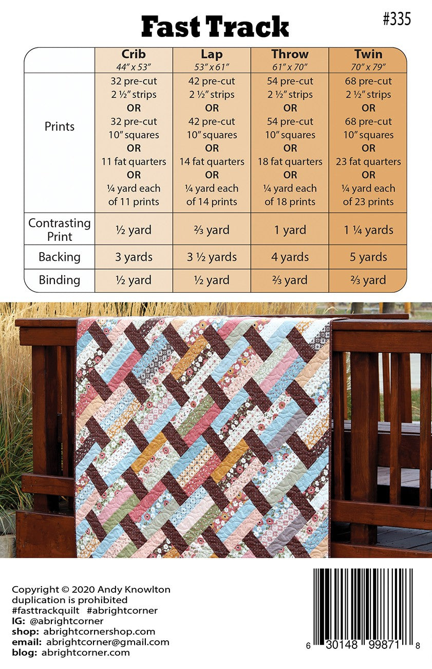 Fast Track Quilt Pattern by A Bright Corner