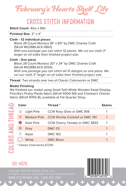 February's Hearts Shelf Life Cross Stitch Pattern # ISE-4026 - Special Order