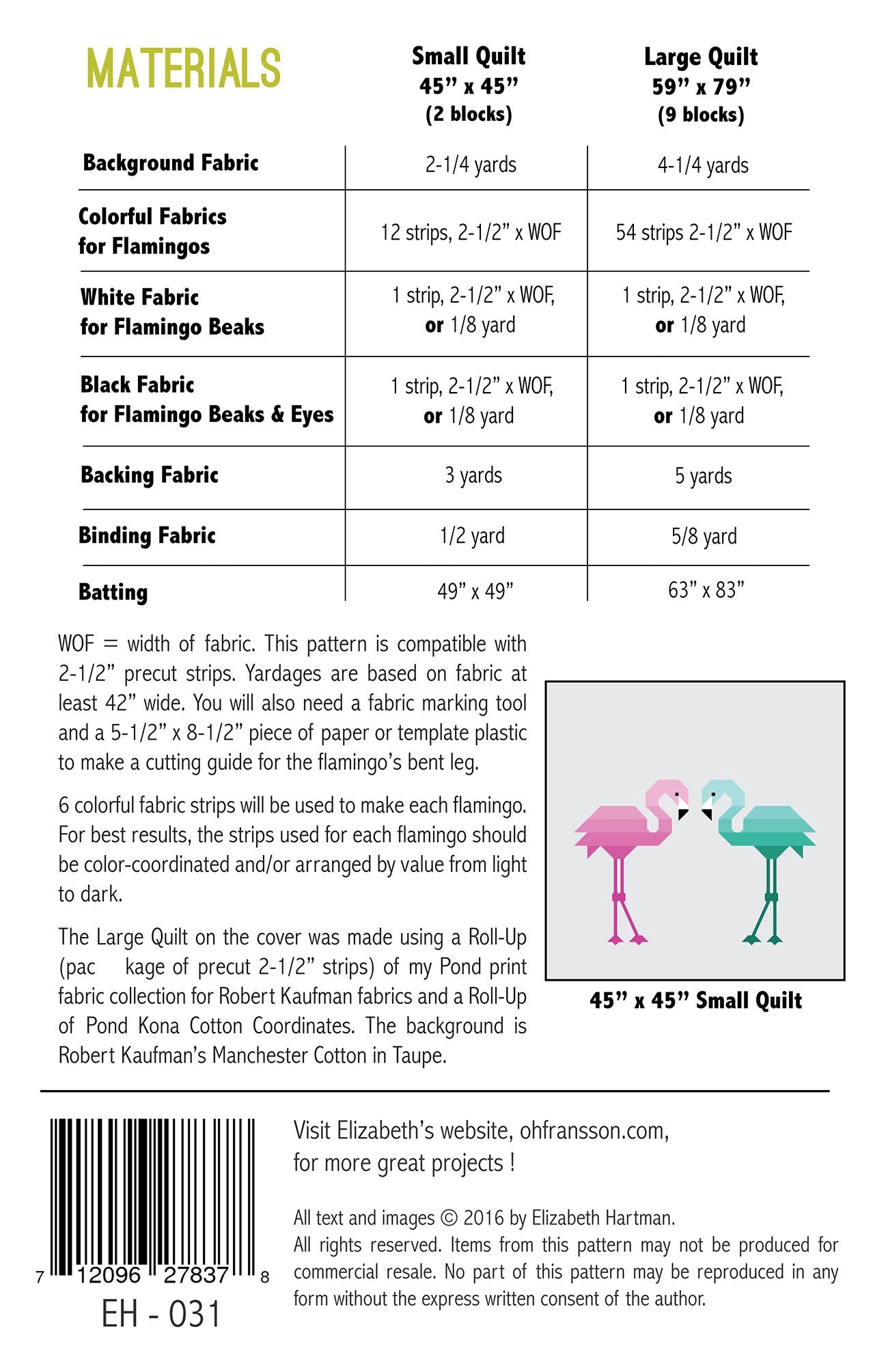 Florence Flamingo Quilt Pattern by Elizabeth Hartman