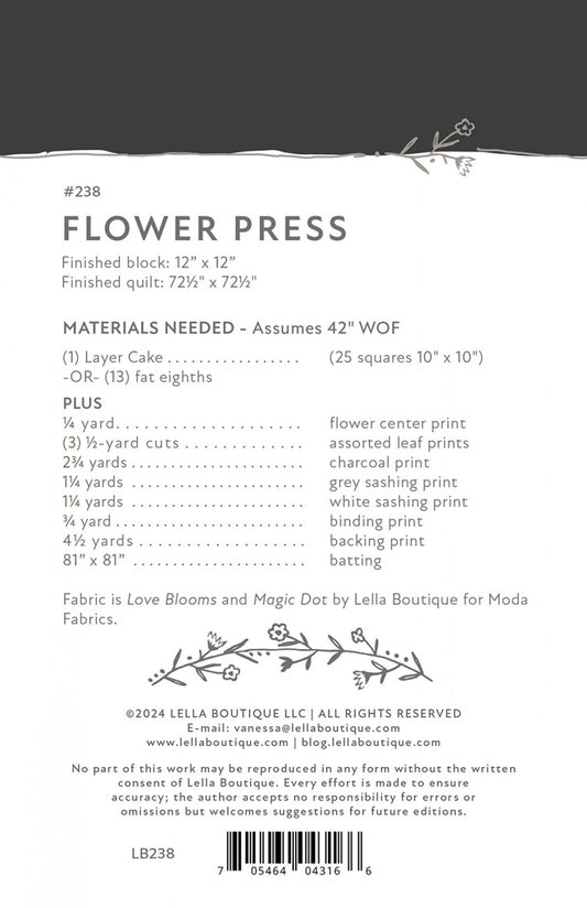 Flower Press # LB238 Quilt Pattern