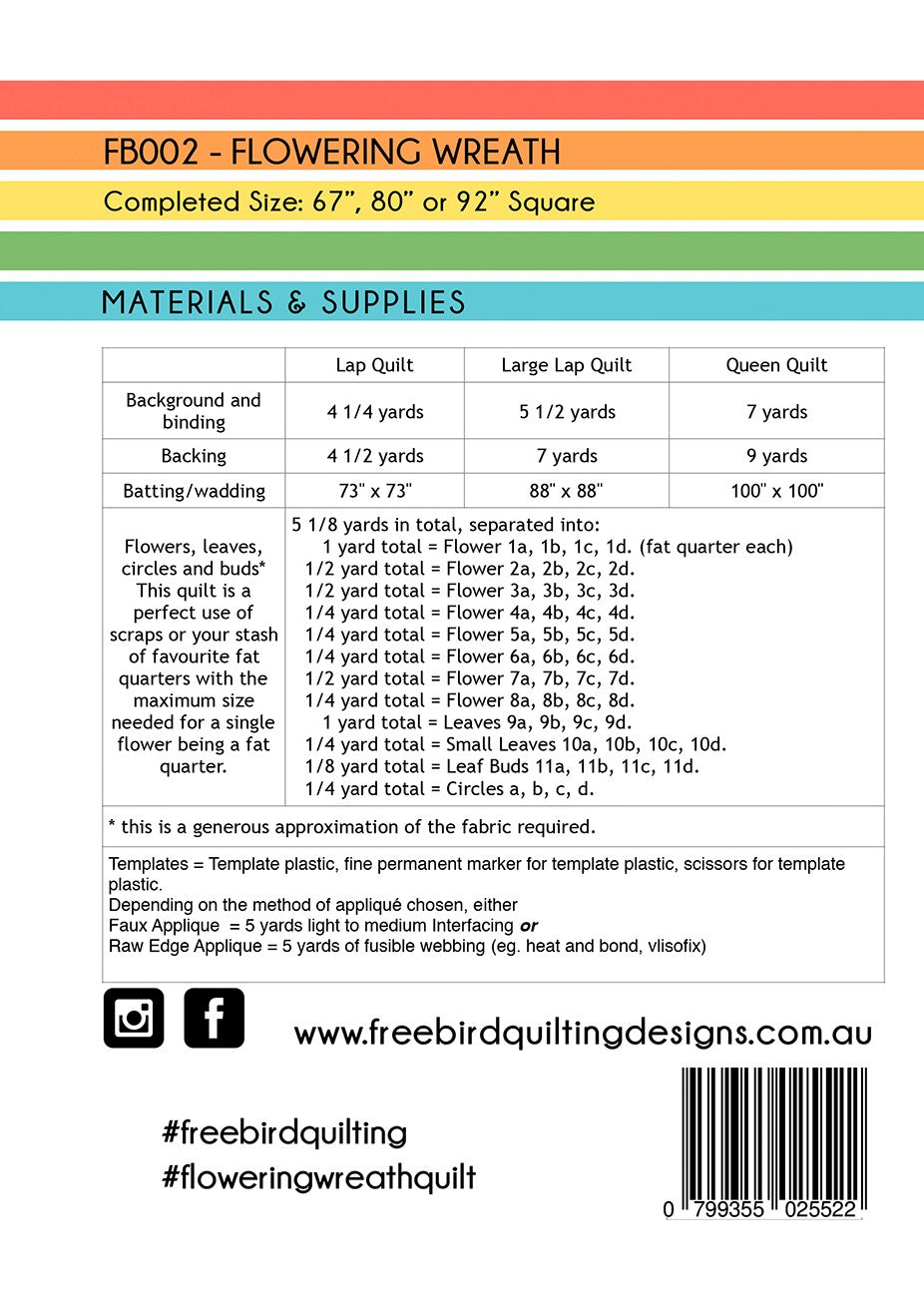 Flowering Wreath Applique Quilt Pattern by Free Bird Quilting Designs