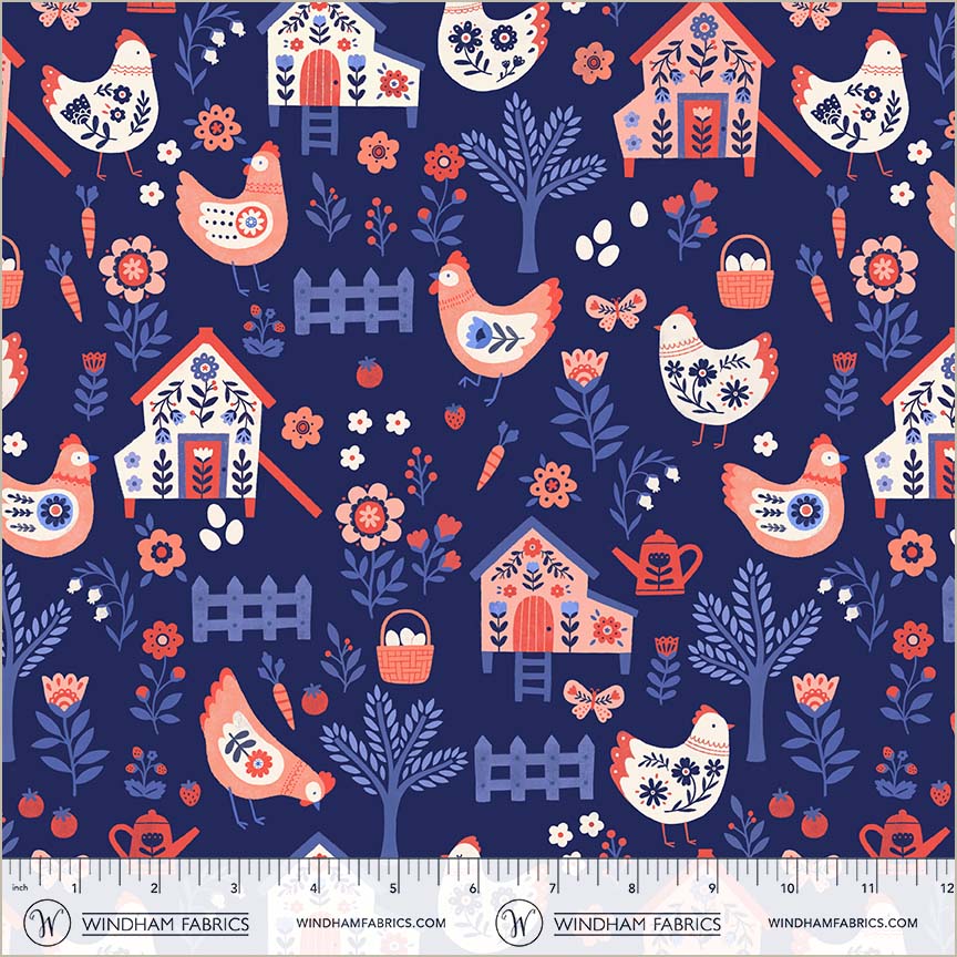 Folky Chicken by Natalie Briscoe : Chicken Co-op Indigo 55237-2