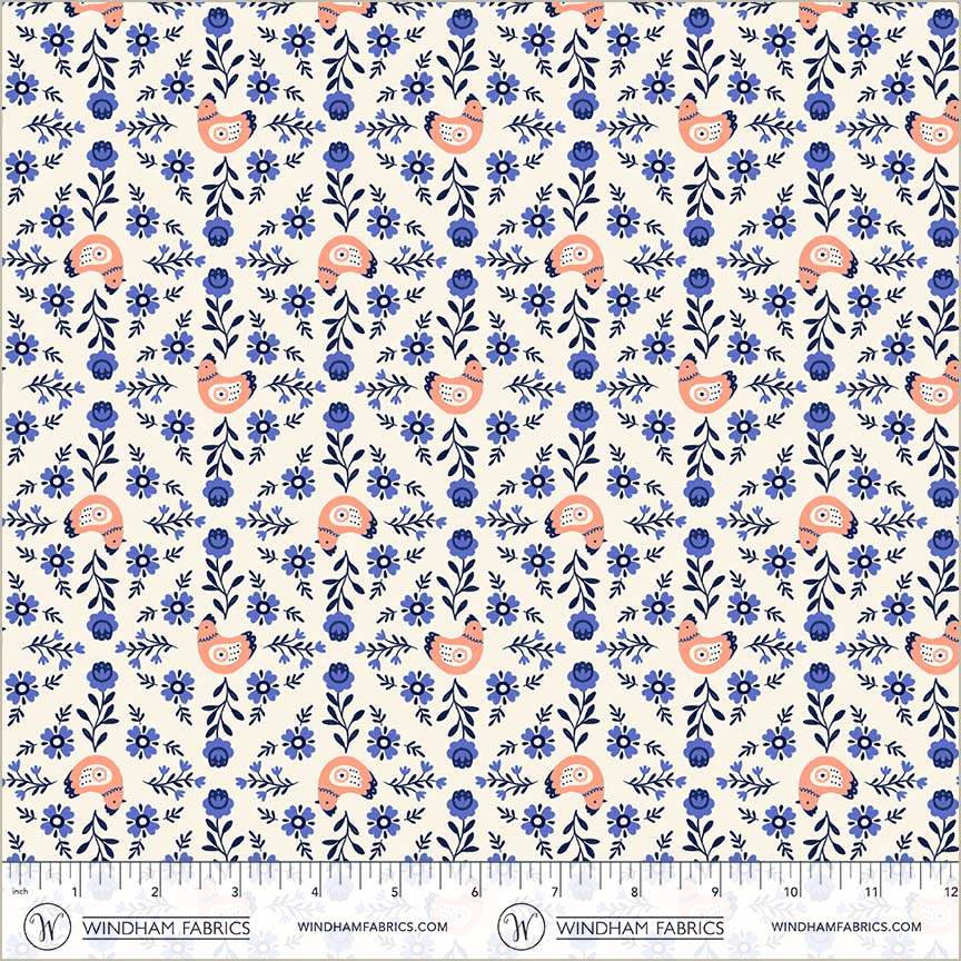 Folky Chicken by Natalie Briscoe : Chicks in a Row Cream 55240-3