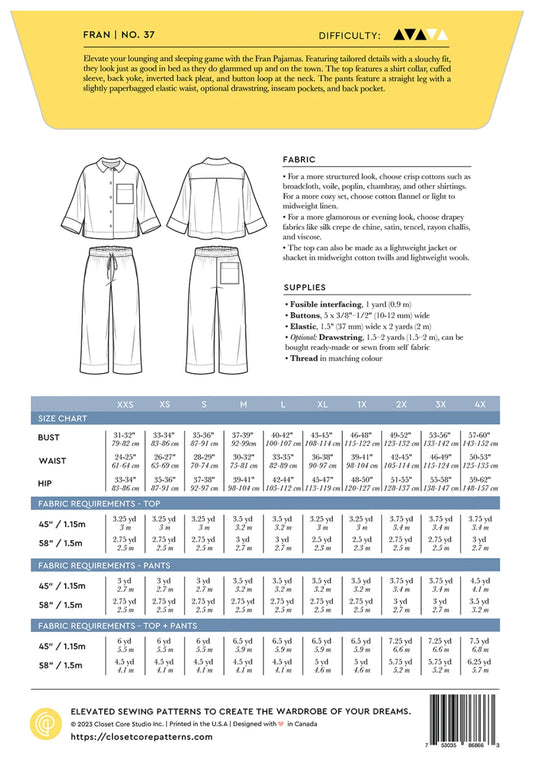 Fran Pajama Pattern by Closet Core Patterns - Special Order