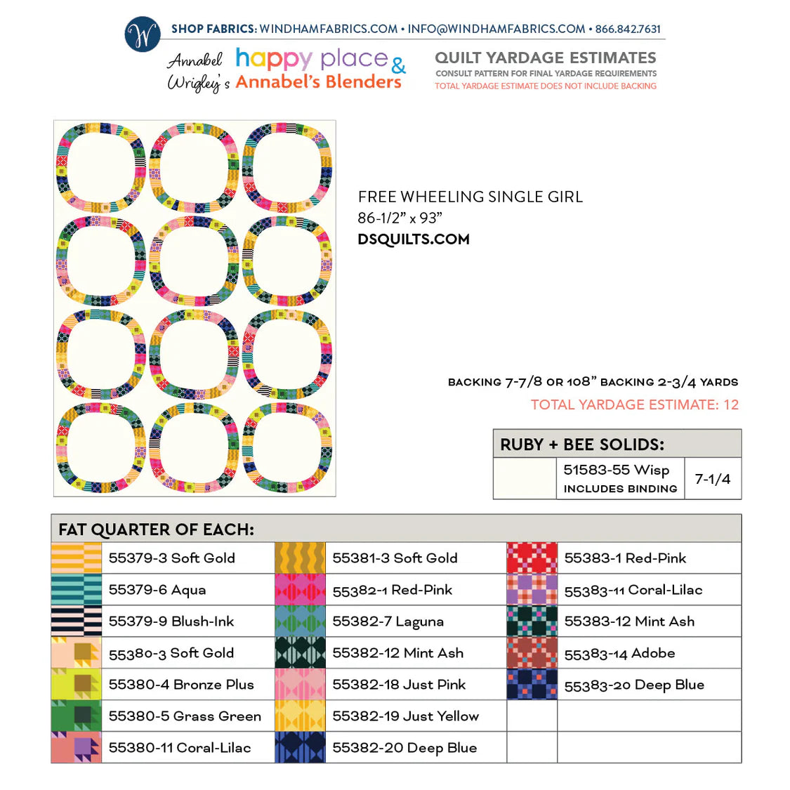 Annabel's Blenders by Annabel Wrigley - Freewheeling Single Girl Quilt Kit