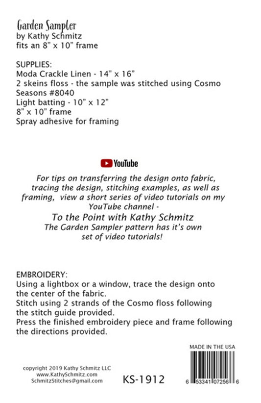 Garden Sampler Embroidery Pattern by Kathy Schmitz