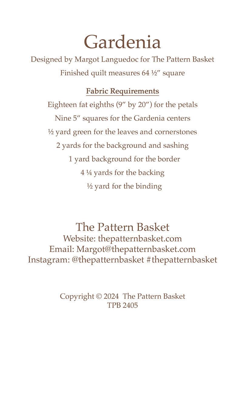 Gardenia Quilt Pattern by The Pattern Basket