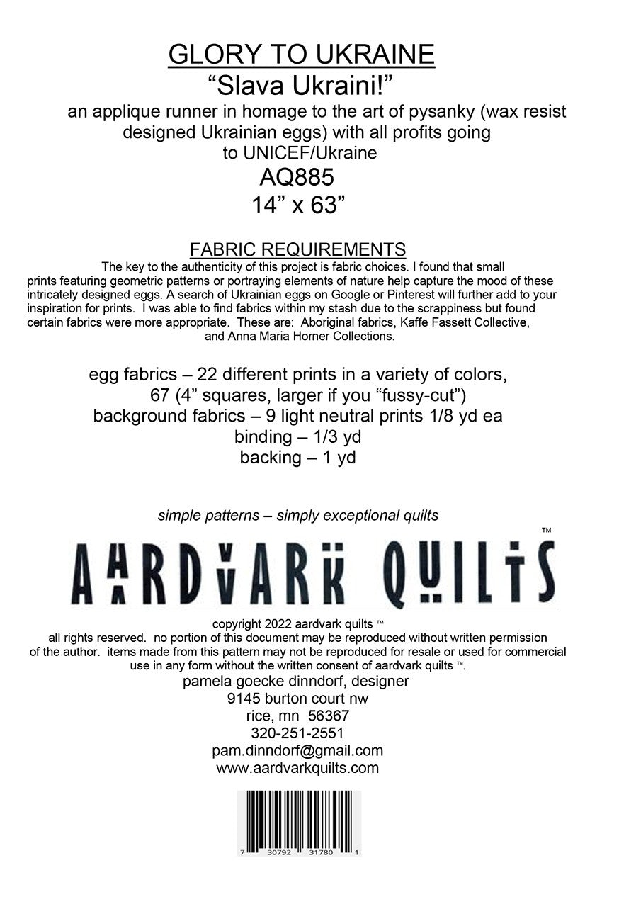 Glory to Ukraine Table Runner Pattern by Aardvark Quilts