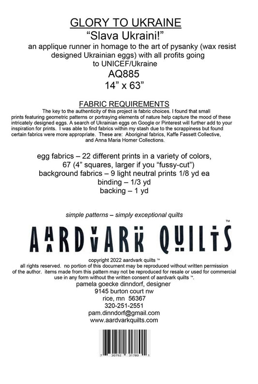 Glory to Ukraine Table Runner Pattern by Aardvark Quilts