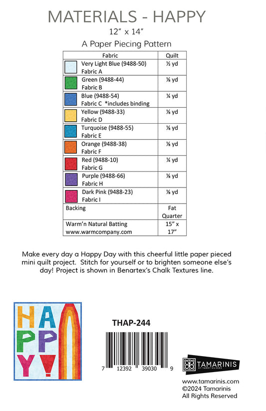 Happy Mini Quilt Quilt Pattern by Tamarinis