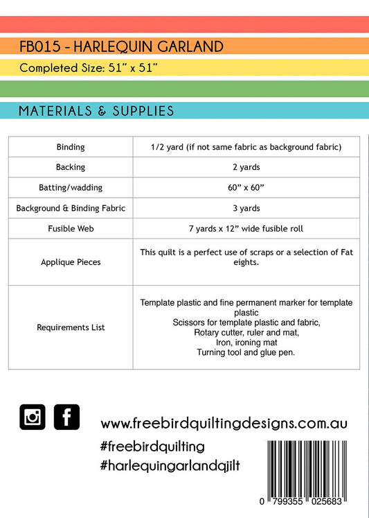 Harlequin Garland Applique Quilt Pattern by Free Bird Quilting Designs