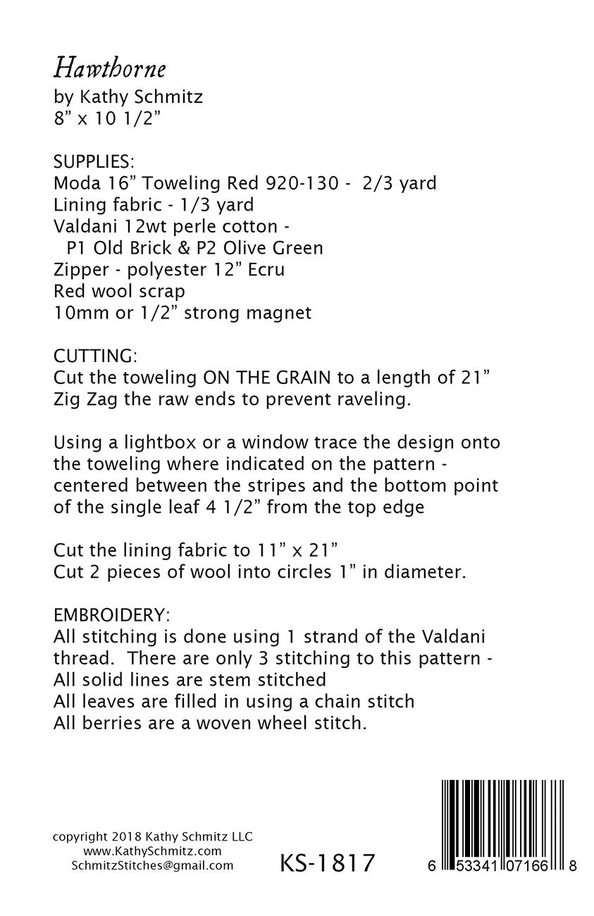 Hawthorne Embroidery Pattern by Kathy Schmitz