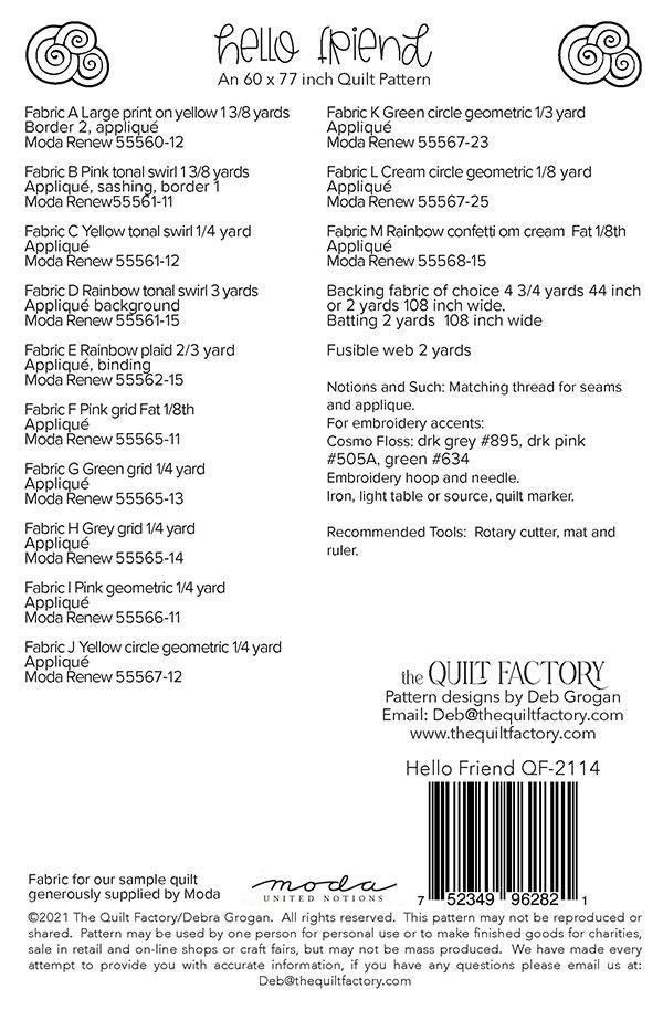 Hello Friend Appliqué Quilt Pattern by The Quilt Factory