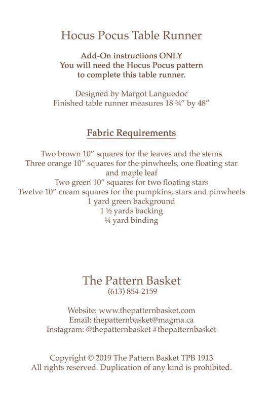 Hocus Pocus Table Runner Add-On Quilt Pattern by The Pattern Basket