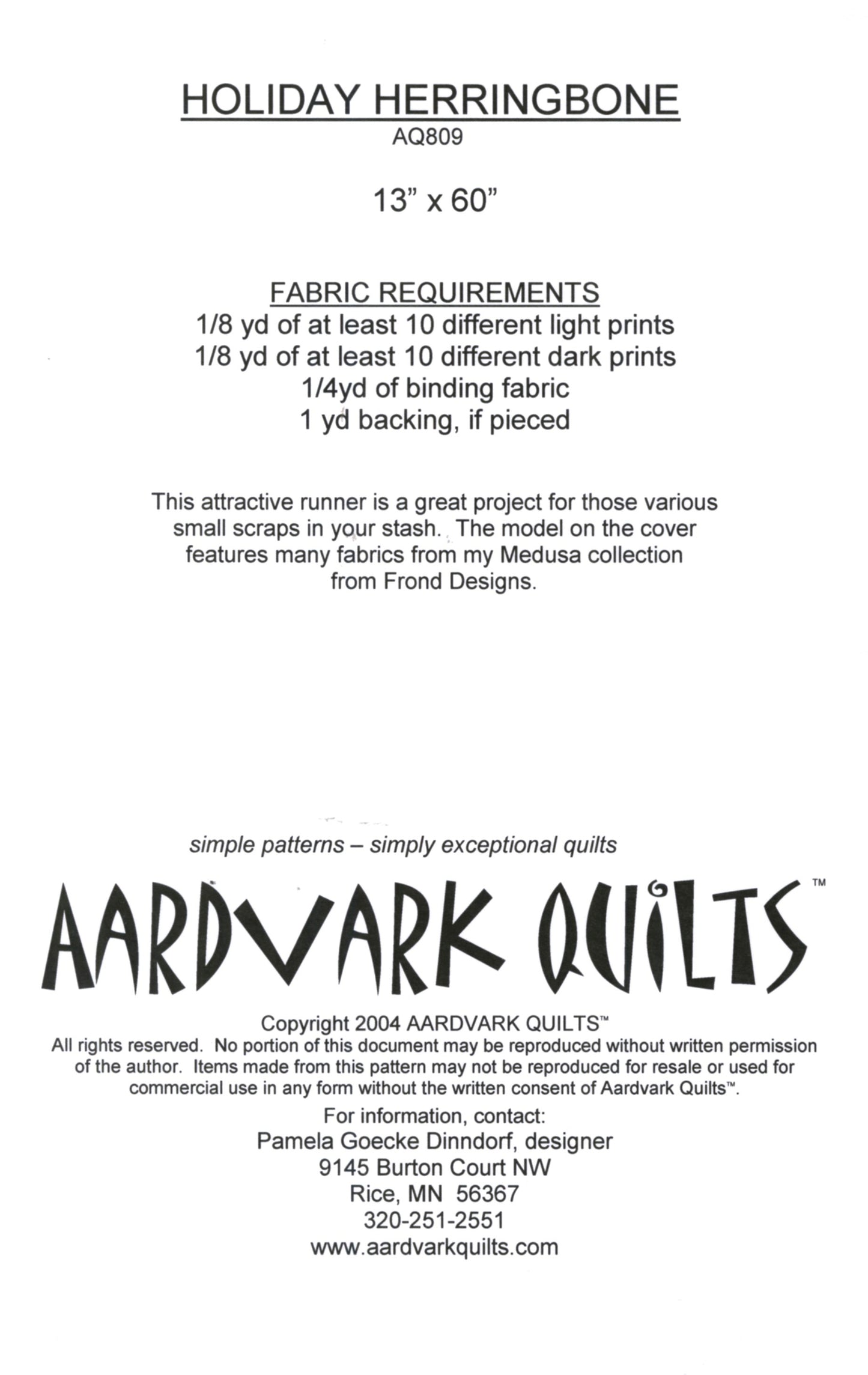 Holiday Herringbone Table Runner Pattern by Aardvark Quilts