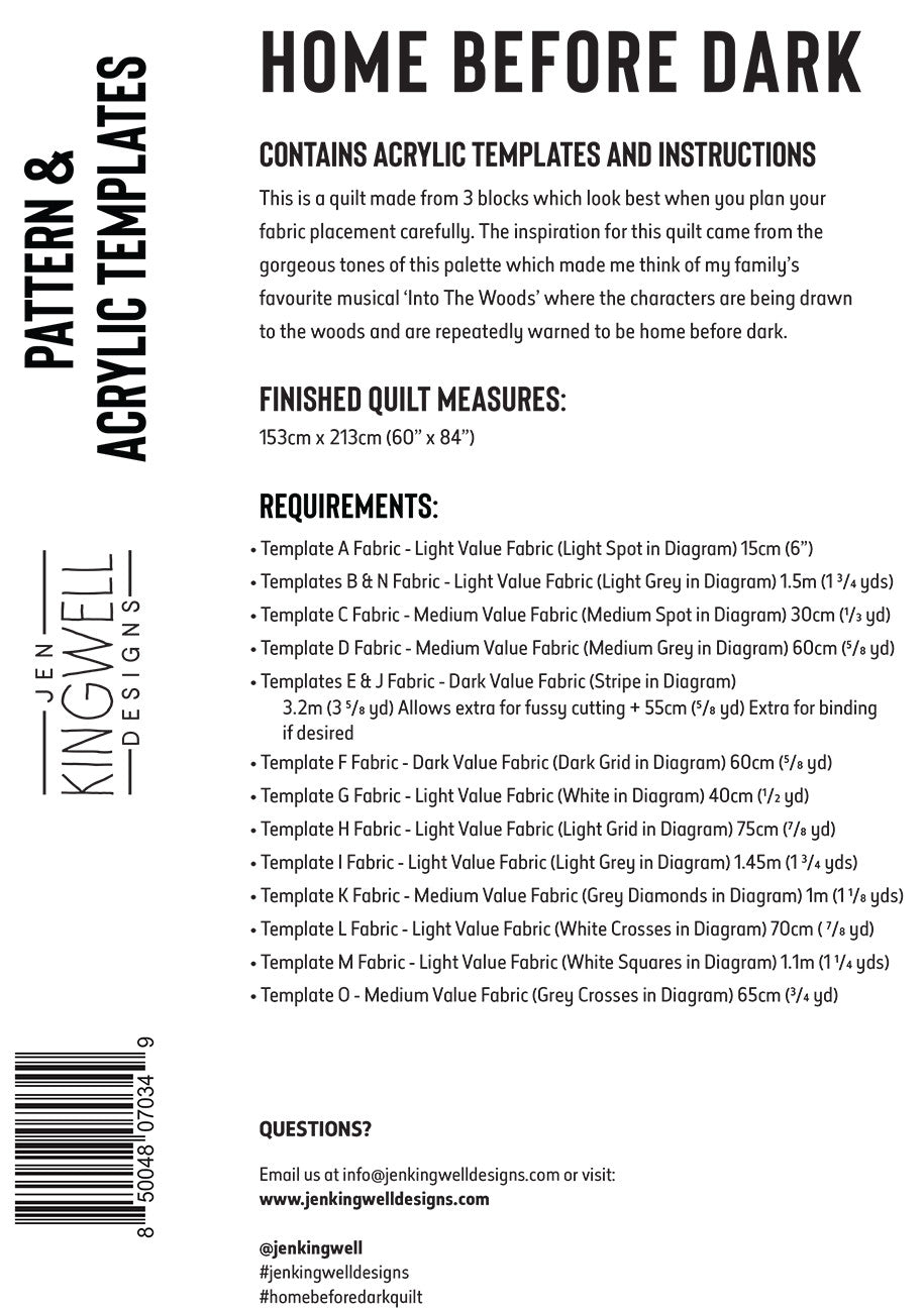 Home Before Dark Pattern & Templates by Jen Kingwell Designs - Special Order