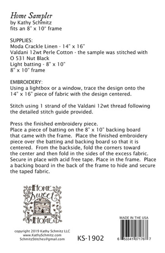 Home Sampler Embroidery Pattern by Kathy Schmitz
