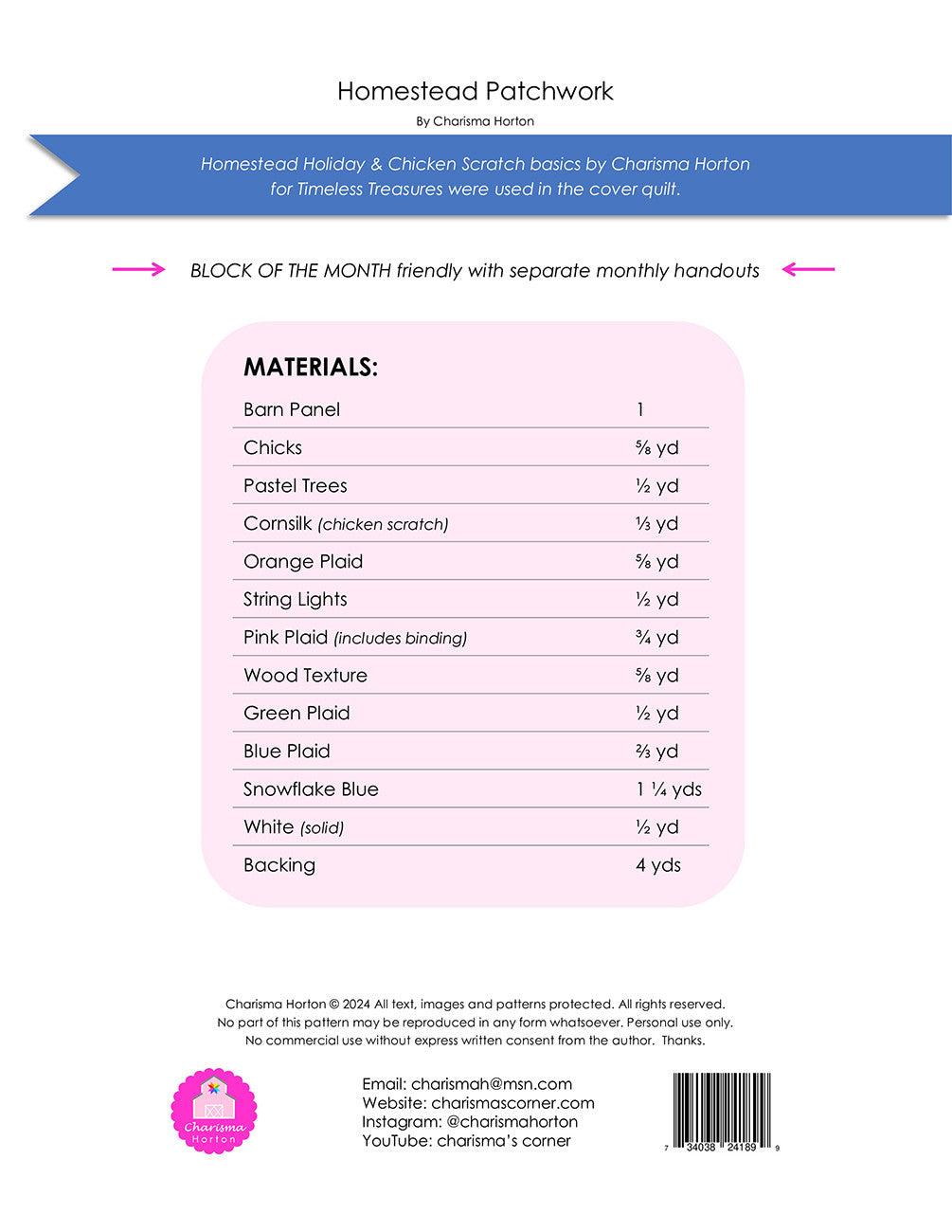 Homestead Patchwork Block of the Month # CH-504 - Special Order