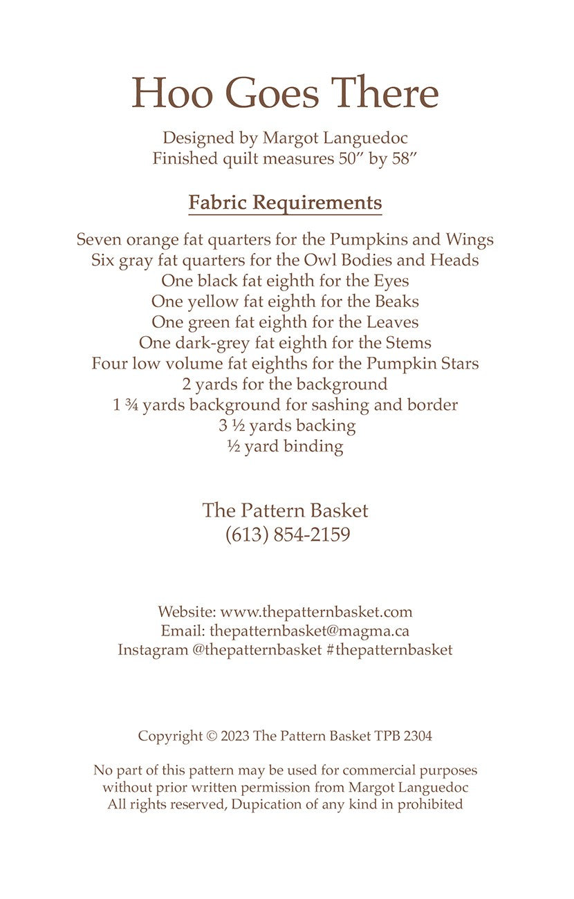 Hoo Goes There Quilt Pattern by The Pattern Basket