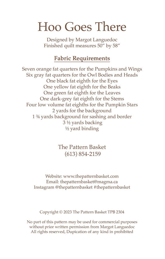 Hoo Goes There Quilt Pattern by The Pattern Basket