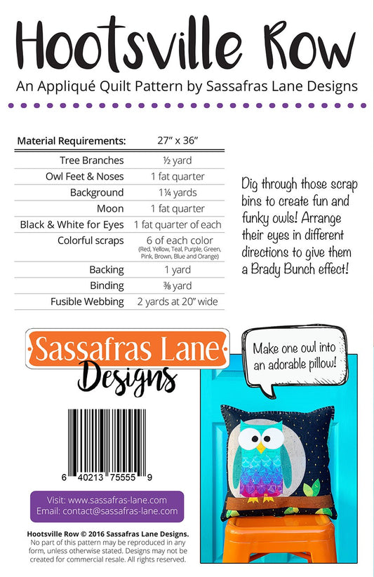 Hootsville Row Applique Quilt Pattern by Sassafras Lane - Special Order