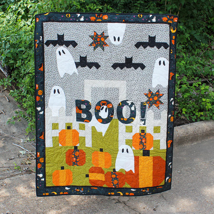 Quilt KIT Trick or Treat, top Quick and Easy Panel Halloween Quilt. Includes Pattern, Fabric for Quilt Top, backing and wrap around binding.