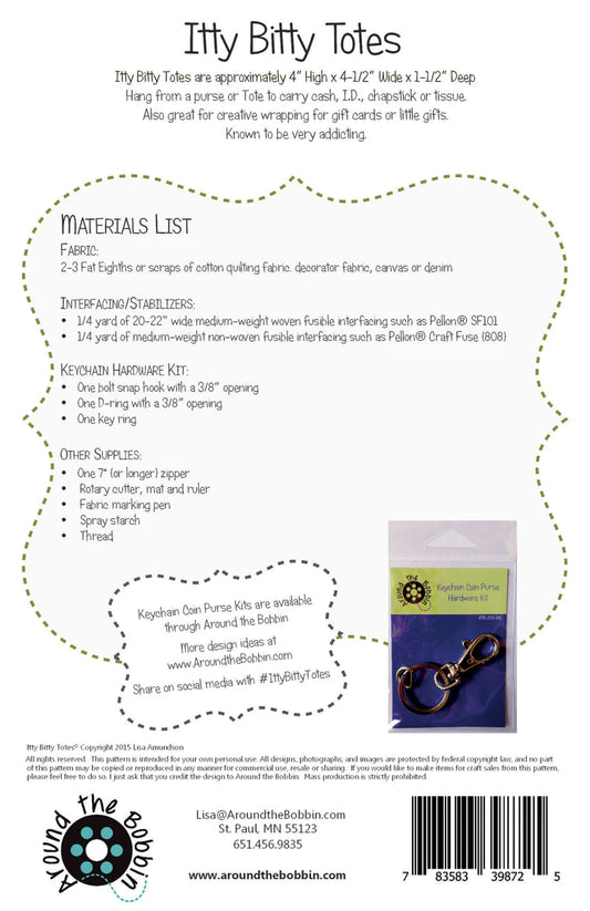 Itty Bitty Totes Pattern by Around the Bobbin - Special Order