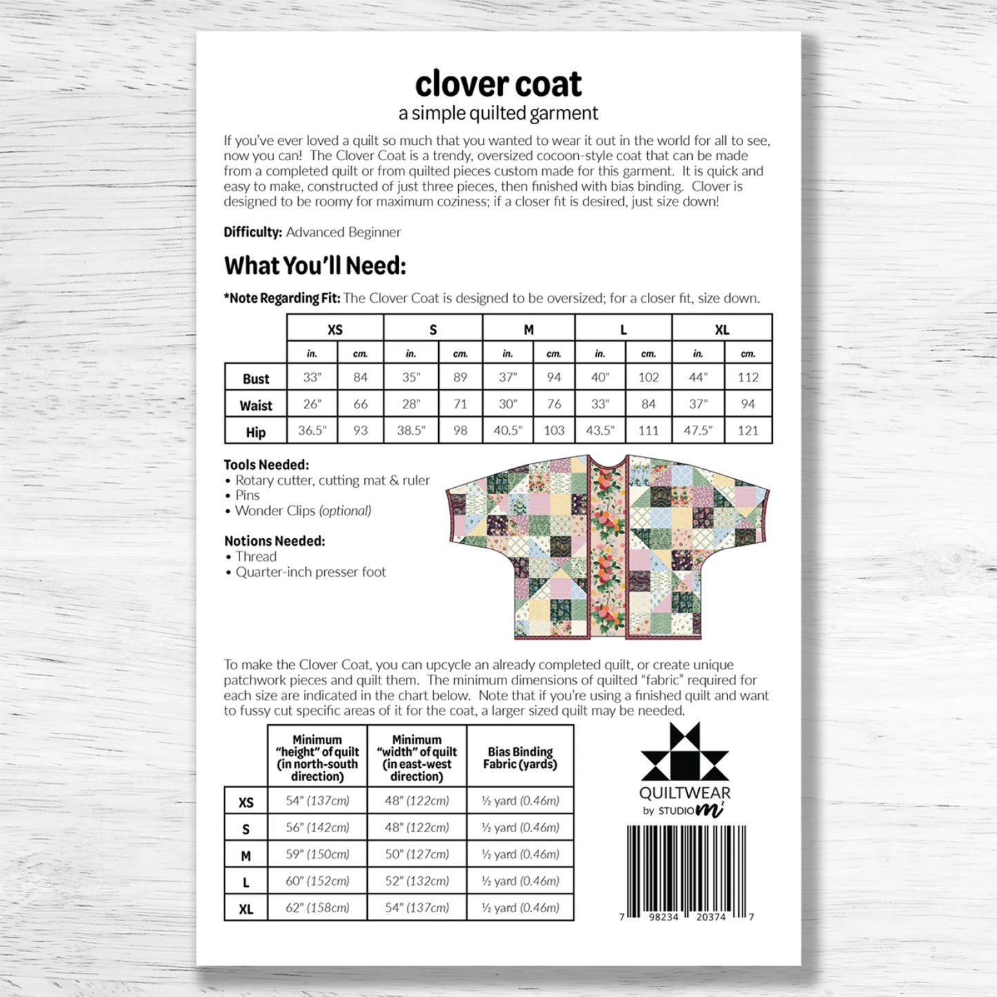 Clover Quilt Coat Pattern by Studio M Square - Estimated arrival 10-26-25