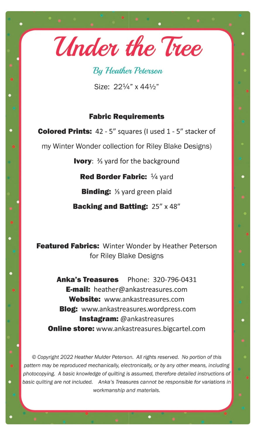 Under The Tree Quilt Pattern by Anaka's Treasures - Special Order