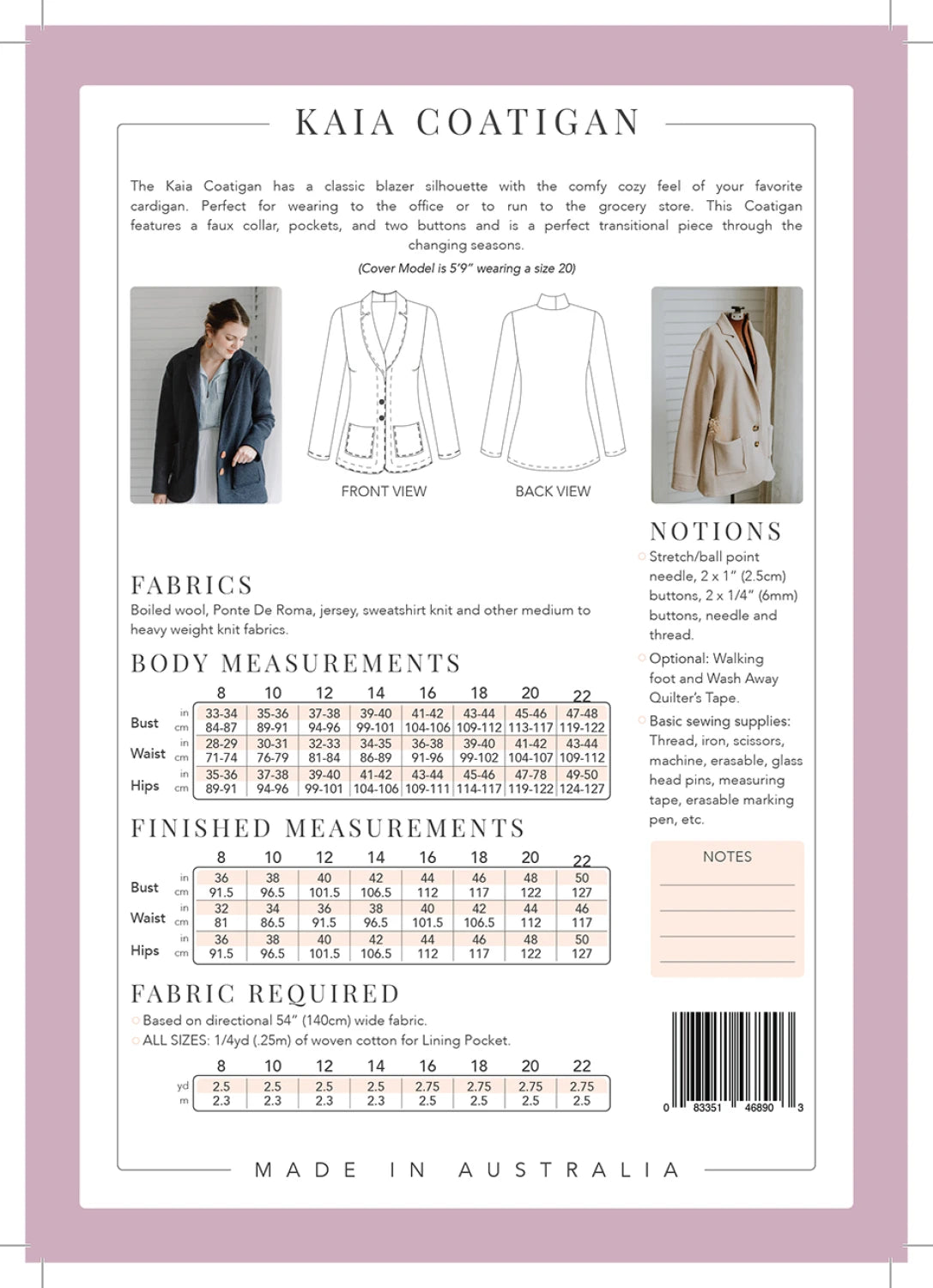 Kaia Coatigan Blazer Pattern by Sew to Grow - Special Order