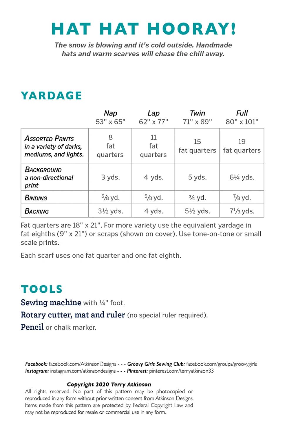 Hat Hat Hooray Quilt Pattern by Atkinson Designs