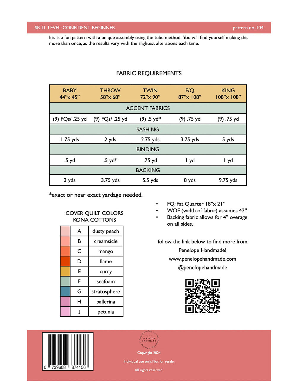 Iris Quilt Pattern by Penelope Handmade