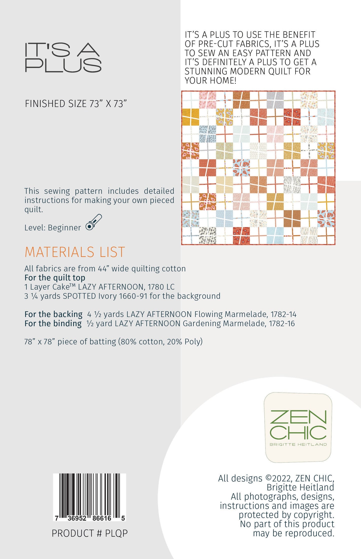 Its A Plus Quilt Pattern by Zen Chic