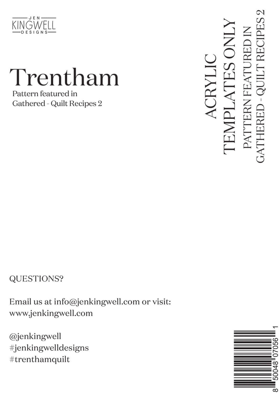 Gathered - Quilt Recipes 2 by Jen Kingwell Designs : Trentham Acrylic Template Set