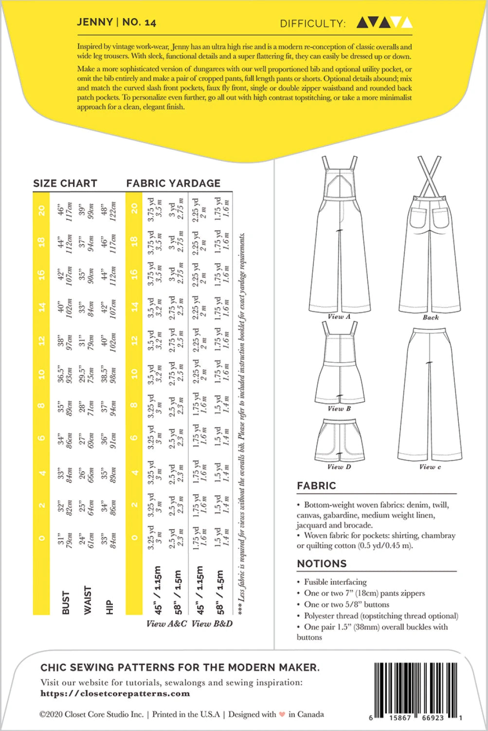 Jenny Overalls, Shorts & Trousers Pattern by Closet Core Patterns - Special Order