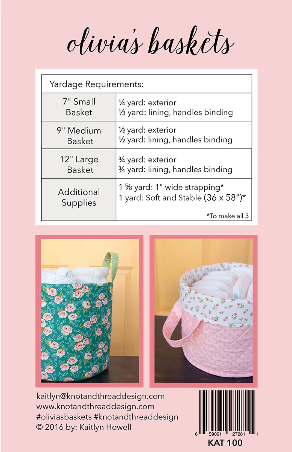 Olivias Baskets Pattern by Knot & Thread Design