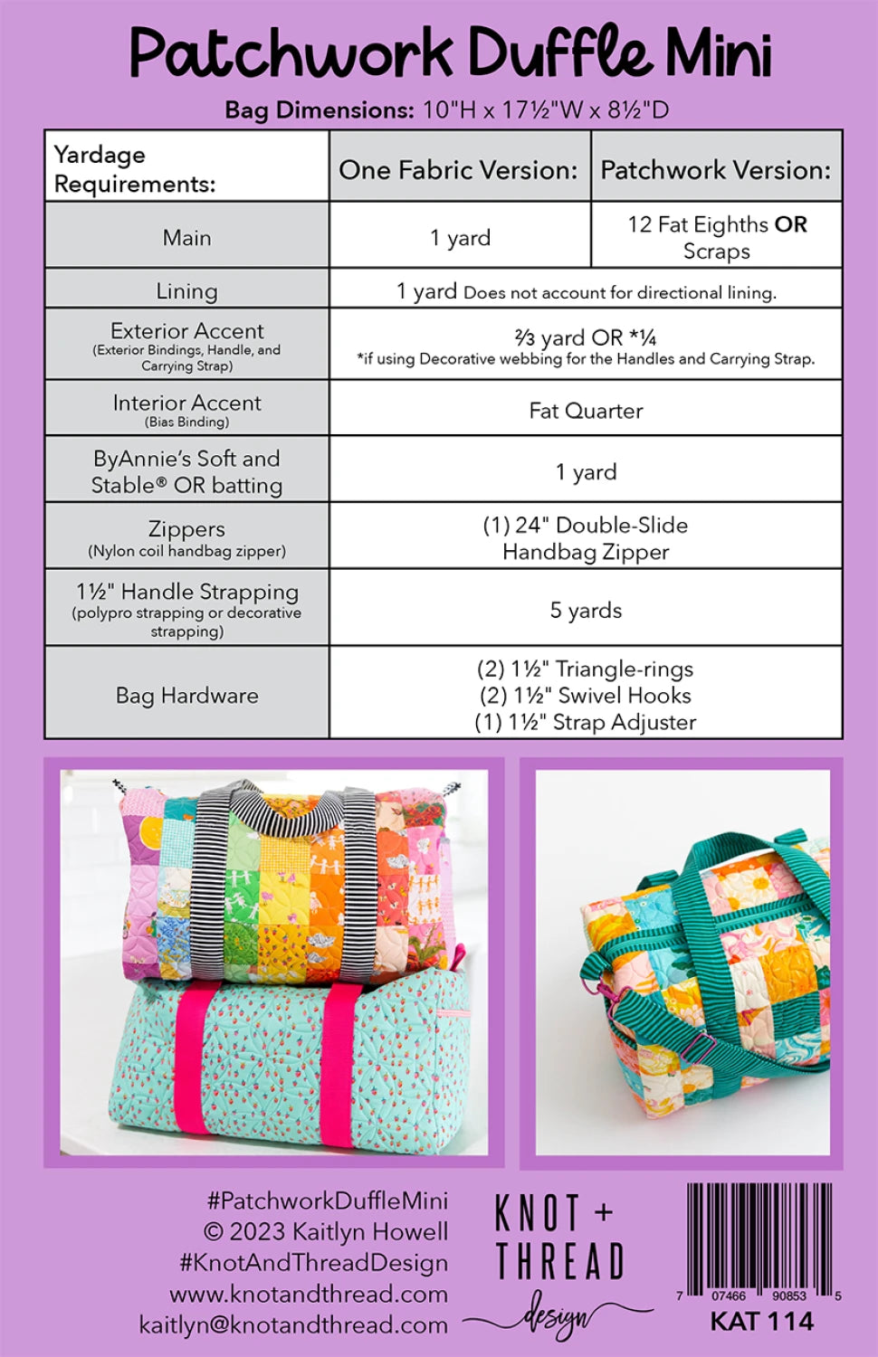 Patchwork Duffle Mini Pattern by Knot & Thread Design