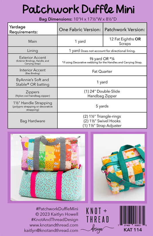 Patchwork Duffle Mini Pattern by Knot & Thread Design